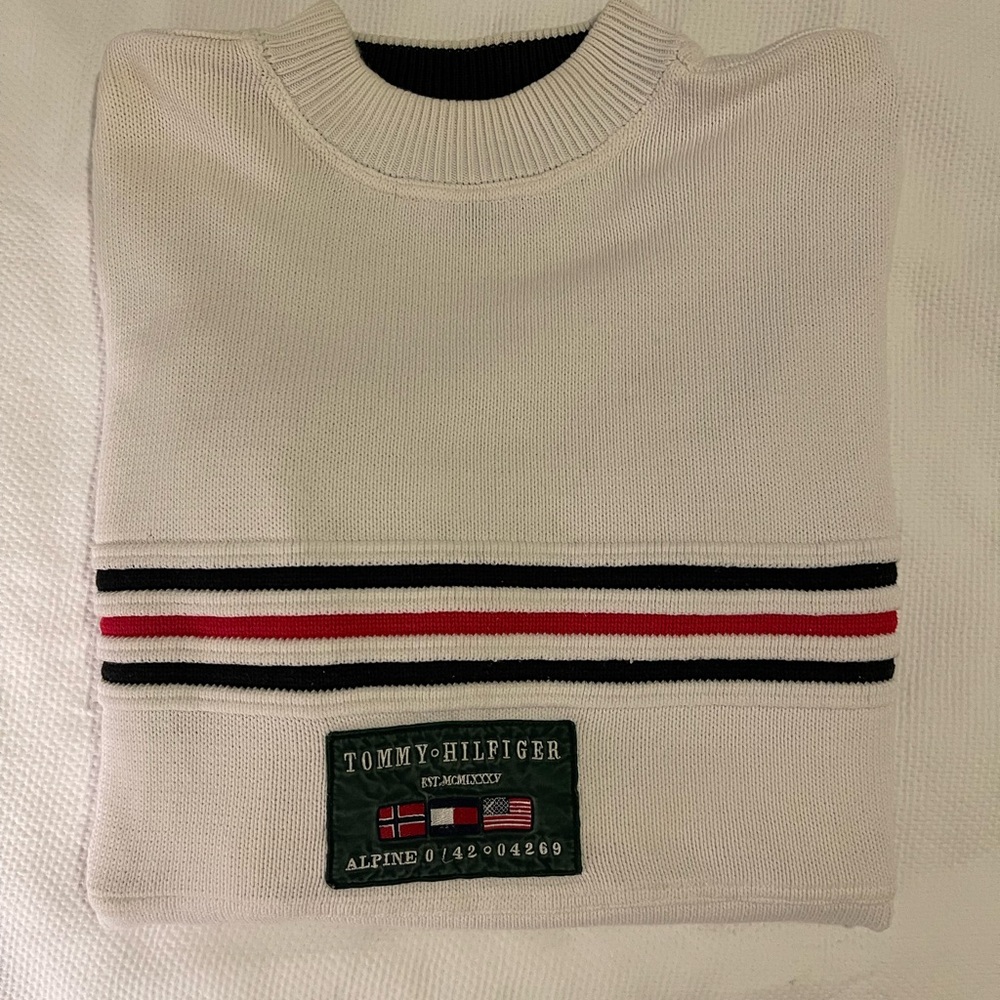 🔥Y2K VINTAGE RARE TOMMY Hilfiger Crewneck Sweater with Stripes men’s size Large